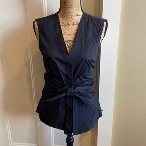 MODA International Black Sleeveless Deep Cut Top with tie front. Sz M